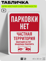Табличка для частной территории "Парковки нет, частная территория", на дом, для участка, организаций, предупреждающая, 40х30 см, Silver Plane x Айдентика Технолоджи