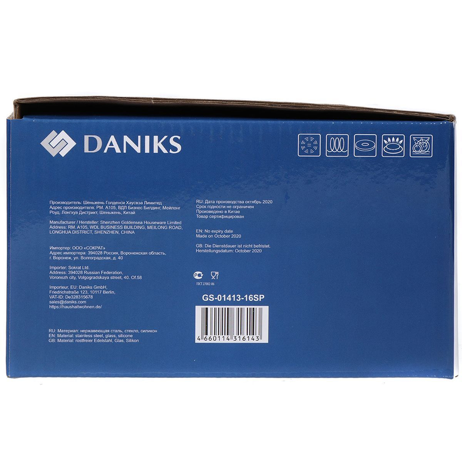 Ковш нерж, 1.6 л, крышка стекло, металл ручка, индукц, Daniks, Турин, GS-01413-16SP