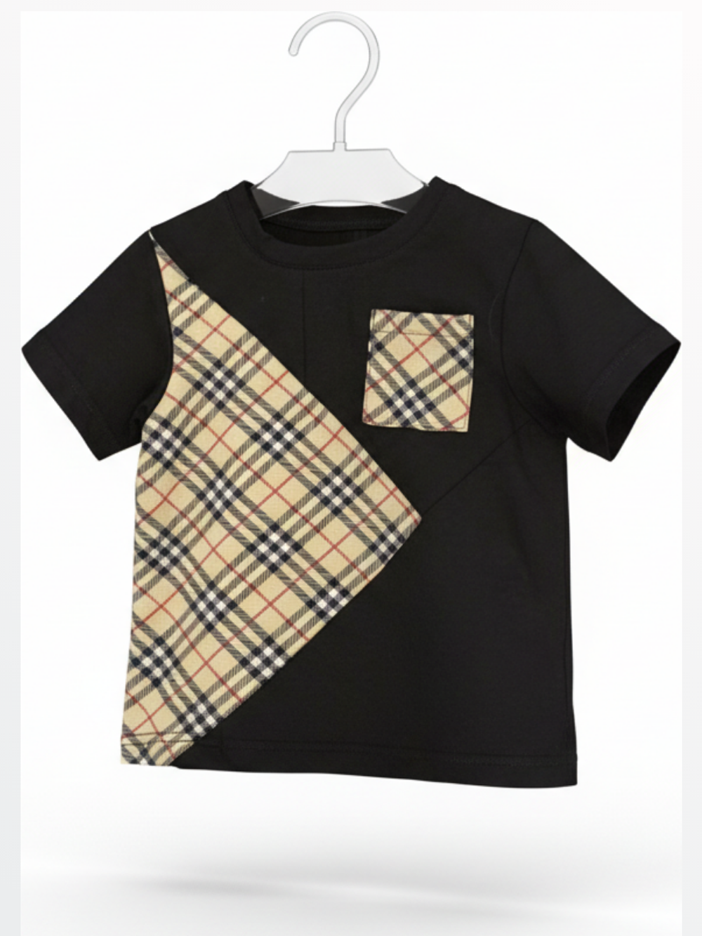 14012 Футболка детская комбинированная кулирка черный/клетка (56-98)