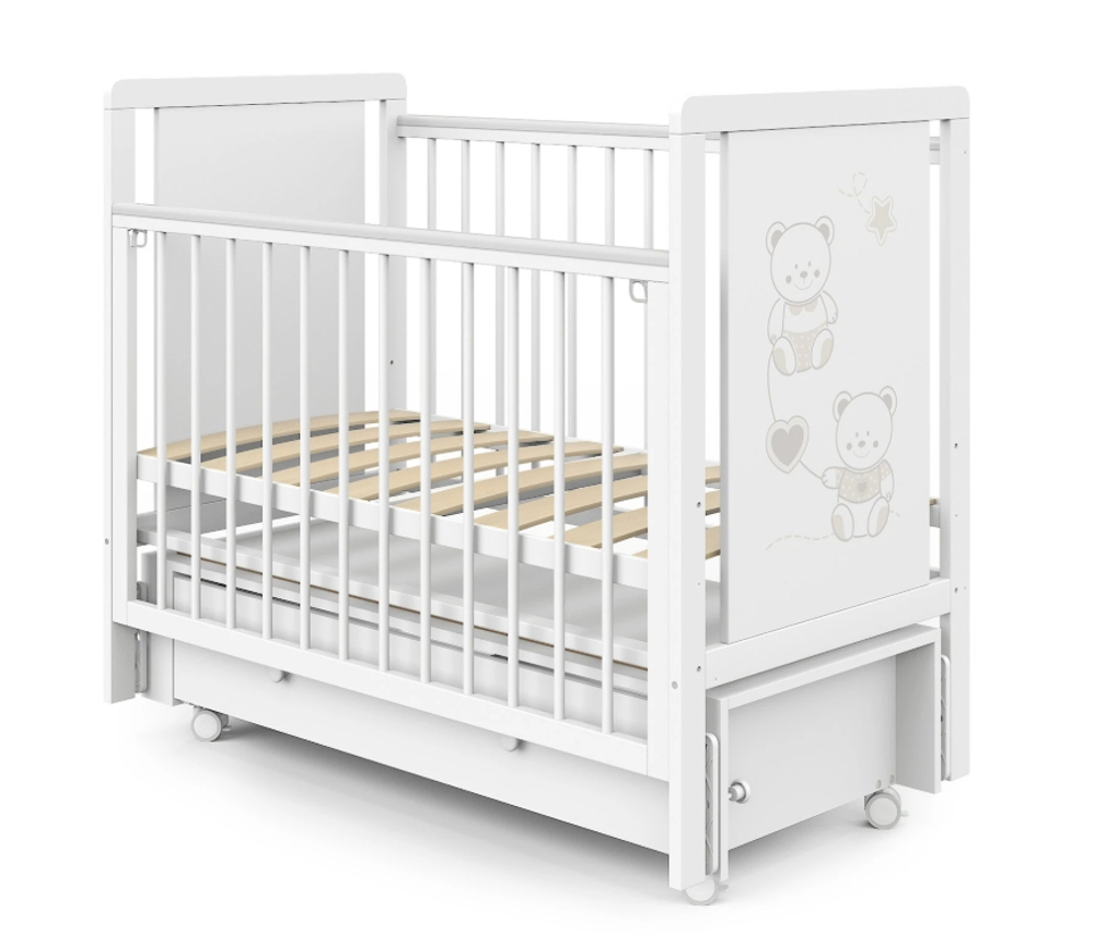 Кровать детская Indigo Happy Friends маятник на колесах, ящик