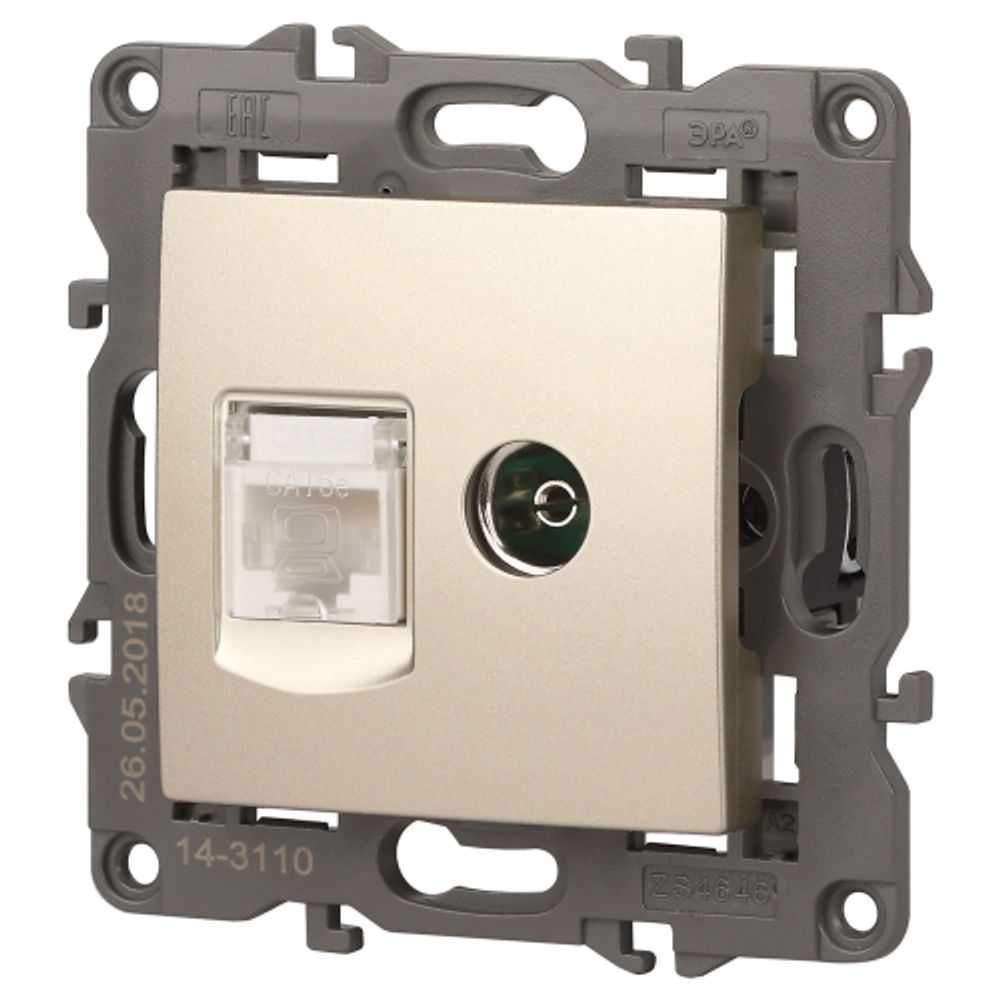 14-3110-04 ЭРА Розетка RJ45+TV, IP20, шампань