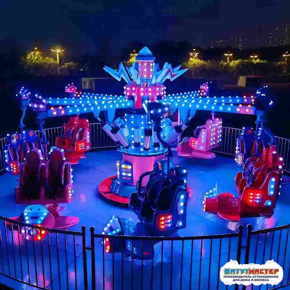 Карусель с подъёмом «Космодром мечты» 8 кабинок, 16 мест 8×8×4 м