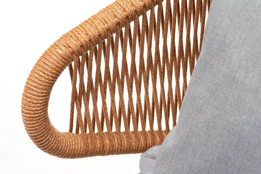 "Милан" кресло плетеное из роупа, каркас алюминий светло-серый (RAL7035) муар, роуп оранжевый меланж круглый, ткань светло-серая