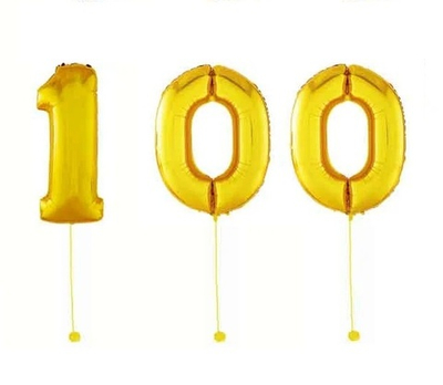 Шар-цифра 100 Золото Gold 102 см фольга с гелием на грузике