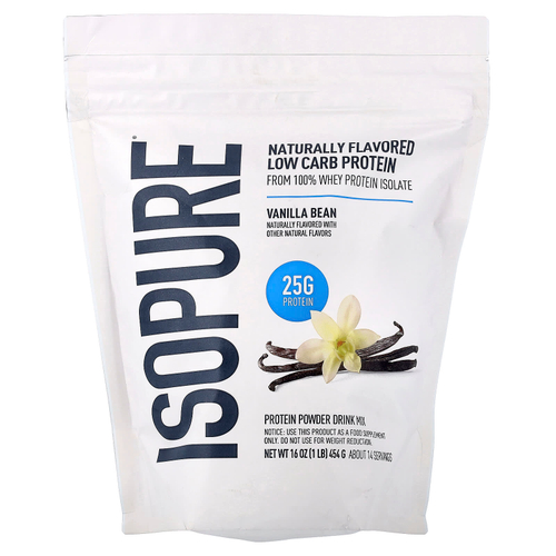 Isopure, низкоуглеводная протеиновая смесь для приготовления протеиновых коктейлей, со вкусом ванили, 454 г (1 фунт)