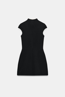 ZARA МИНИ-ПЛАТЬЕ С КОНТРАСТНЫМ КАНТОМ, ЧЕРНЫЙ