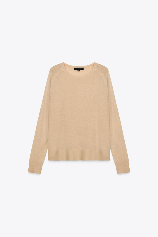 ZARA БАЗОВЫЙ ДЖЕМПЕР ИЗ ТОНКОГО ТРИКОТАЖА, ПЕСОЧНЫЙ
