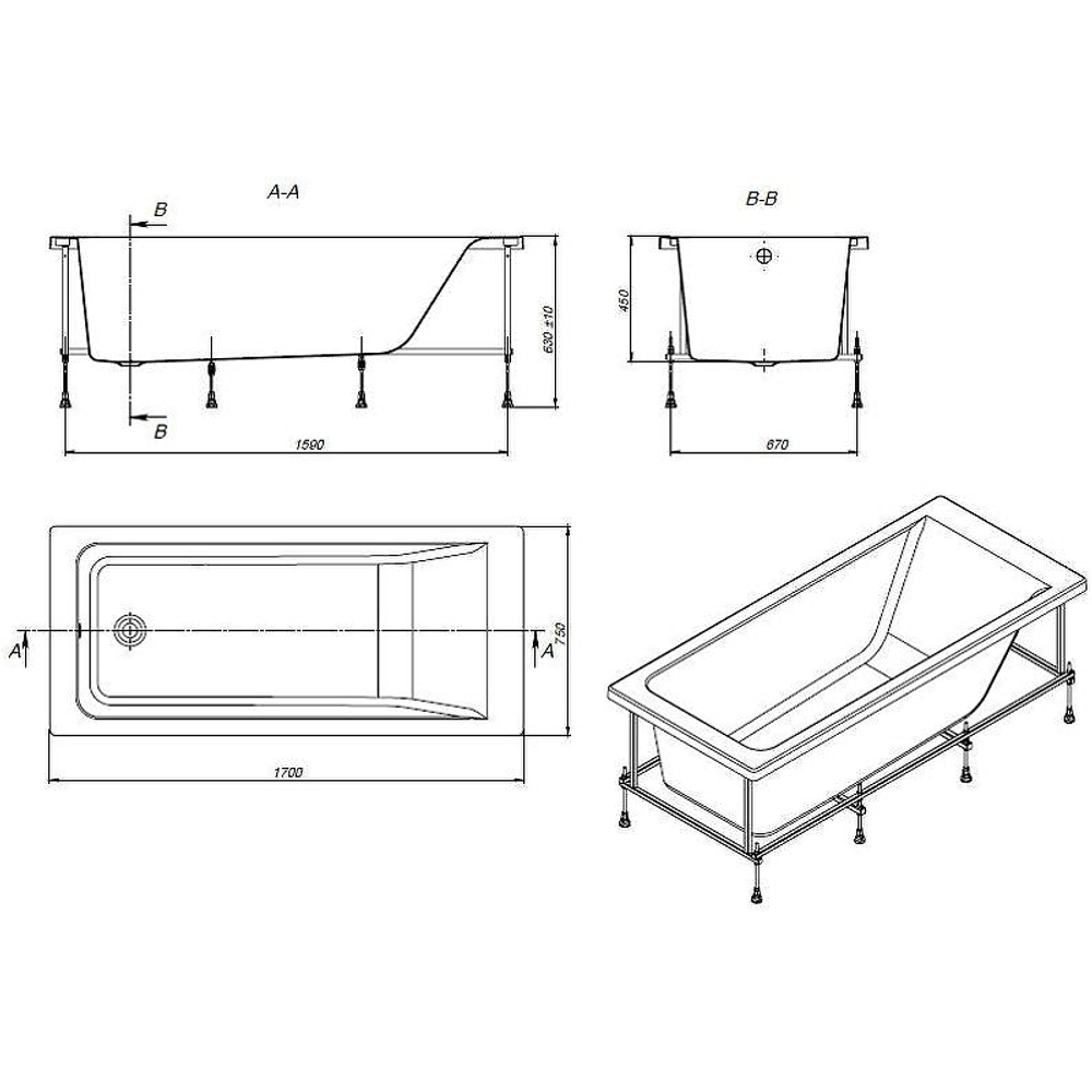 Акриловая ванна Roca Easy 170x75 ZRU9302899 без гидромассажа