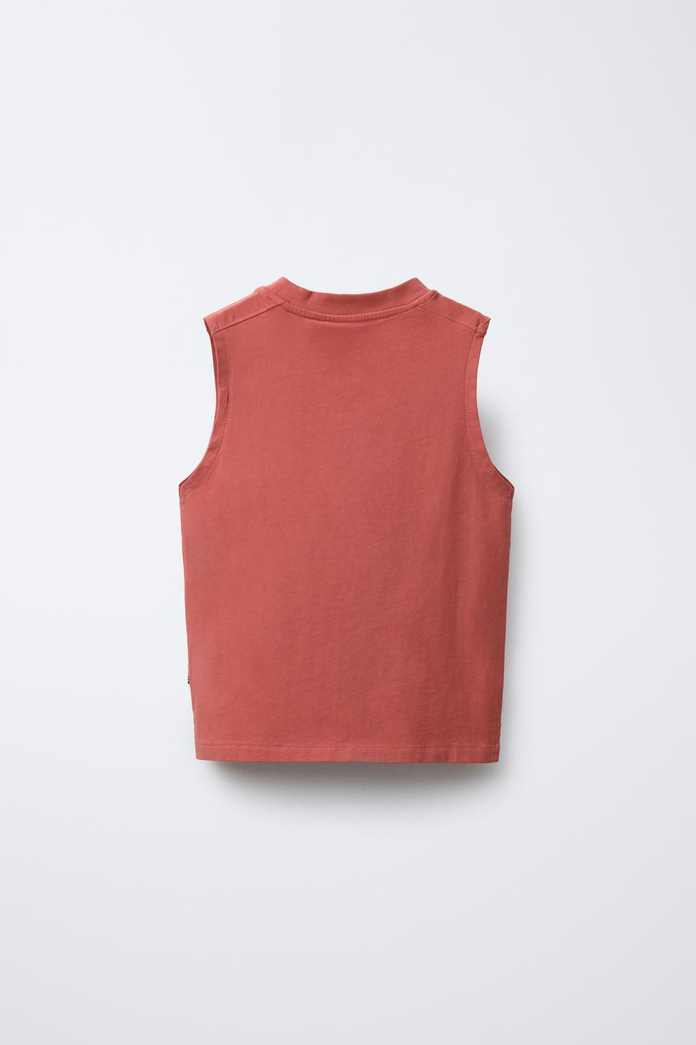 ZARA ОДНОТОННАЯ ФУТБОЛКА БЕЗ РУКАВОВ С НАШИВКОЙ, ЧЕРЕПИЧНЫЙ