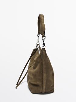 Massimo Dutti Сумка-мешокиз натуральной замши, хаки