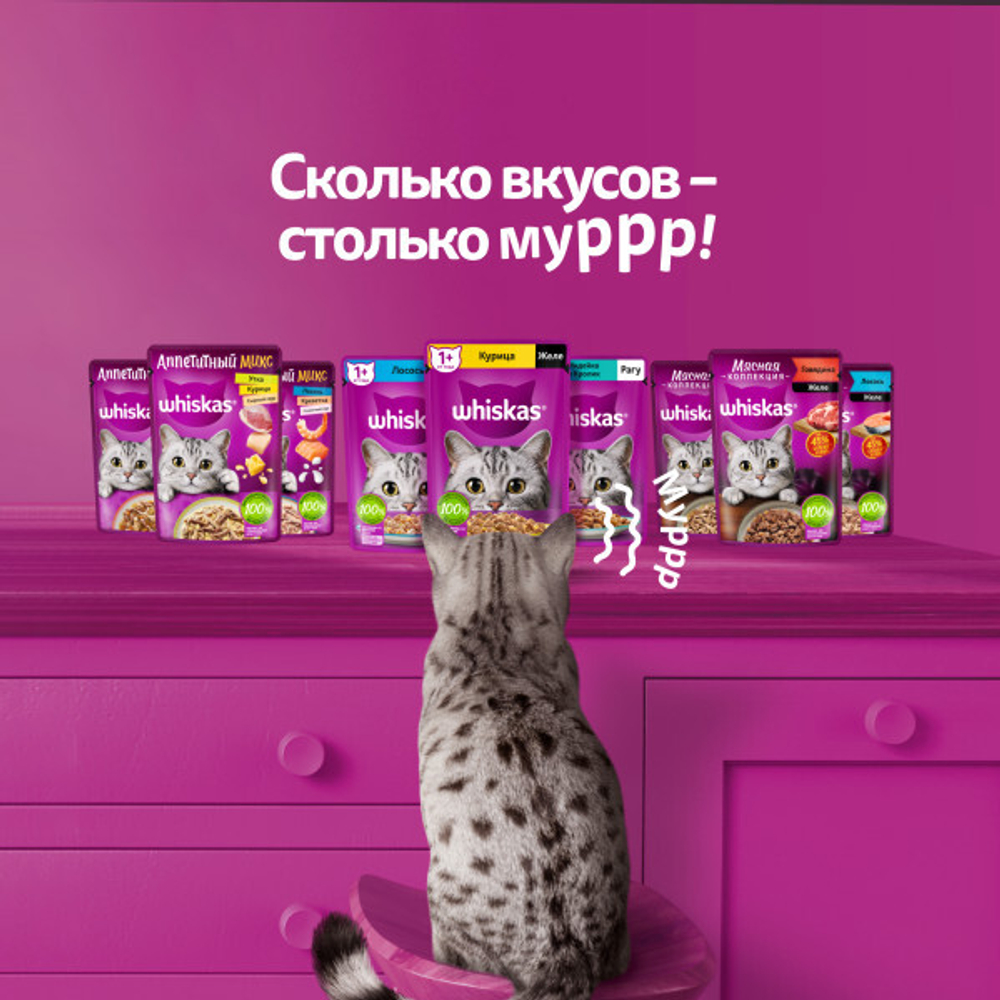 Влажный корм для взрослых кошек Курица в желе, 75г Whiskas