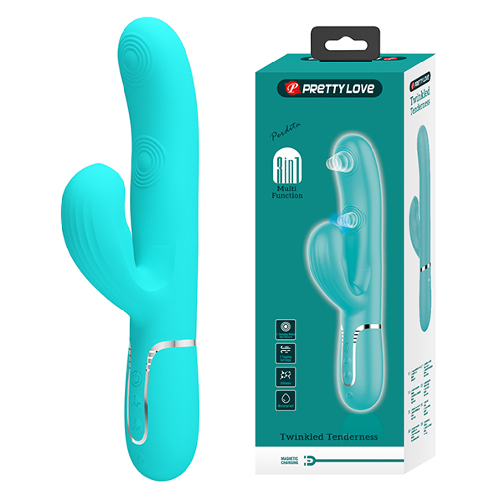 Мятный вибратор-кролик 22,8см с пульсацией Pretty Love Perdita BW-500015-1