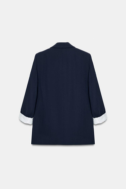 ZARA БЛЕЙЗЕР С ПРИНТОМ НА МАНЖЕТАХ, МОРСКОЙ СИНИЙ