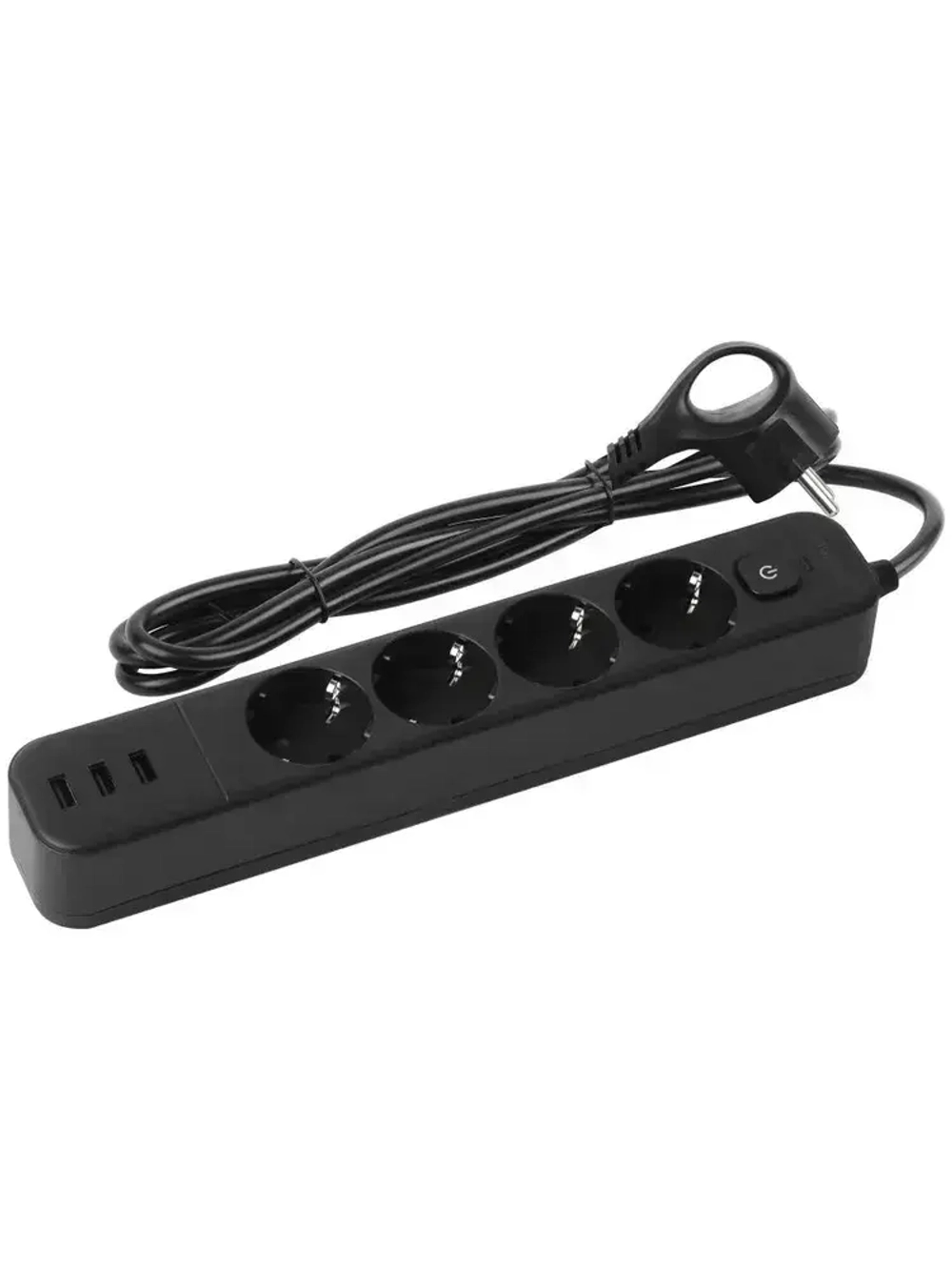 Сетевой фильтр Intro SFE415-3xUSBA-B с базовой защитой с заземлением с выключателем 4 розетки+3xUSBA 3,3A 1,5м 10А / удлинитель сетевой 1,5м