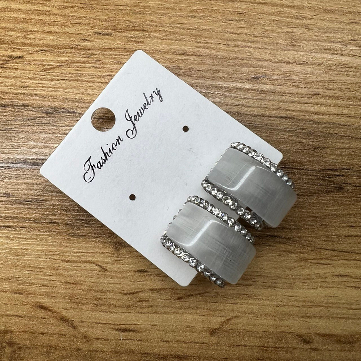 Клипсы Кошачий глаз кольца 13x22 мм стразы металл цвет серый металл серебристый