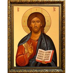 Спас Вседержитель с открытым Евангелием. Икона на холсте.