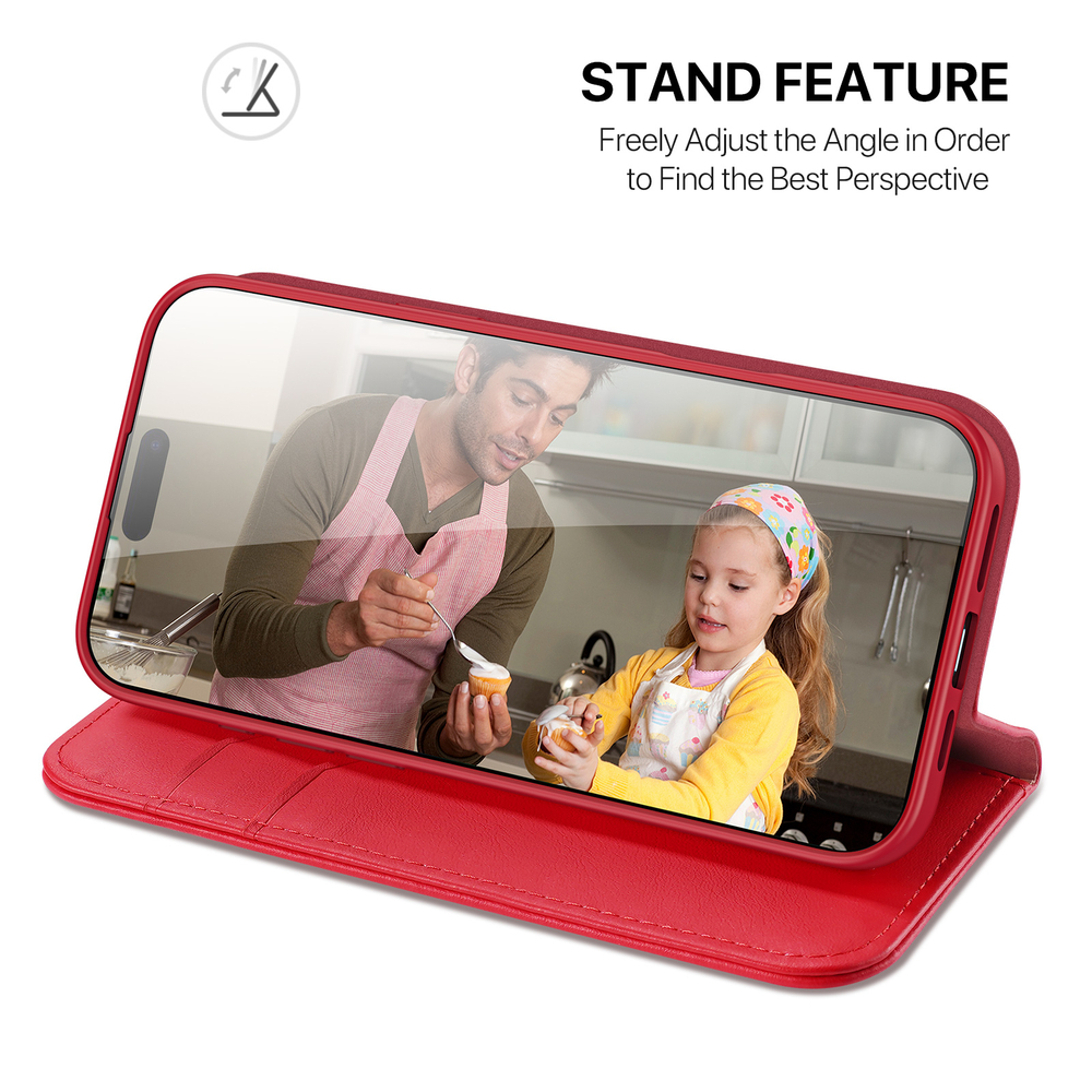 Чехол книжка из натуральной кожи красного цвета для iPhone 17 Pro, серия Hivo Series Case (защита RFID) от Dux Ducis