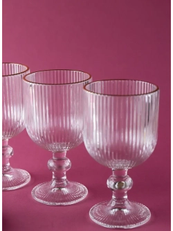 Набор бокалов вина 6 шт., ребристые с золотой каймой