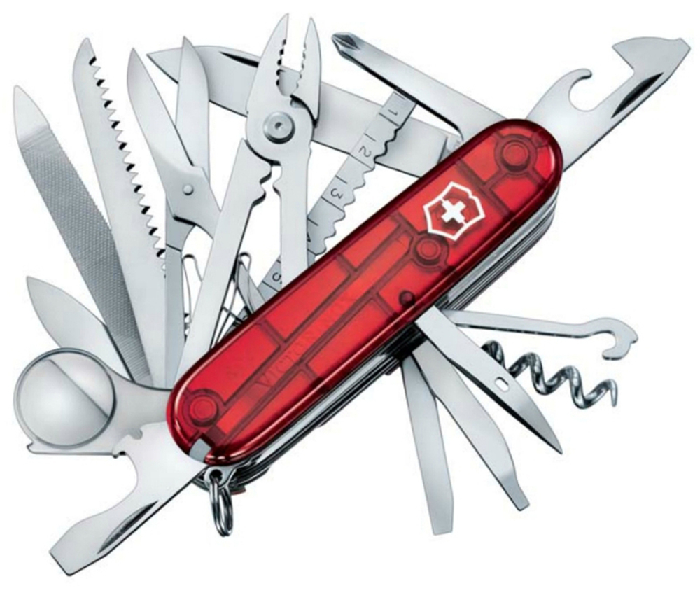Нож Victorinox SwissChamp, 91 мм, 33 функции, полупрозрачный красный