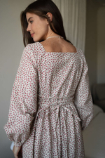 Платье Скарлетт из фланели для беременных и кормящих мам, Кремовый с розовыми цветами