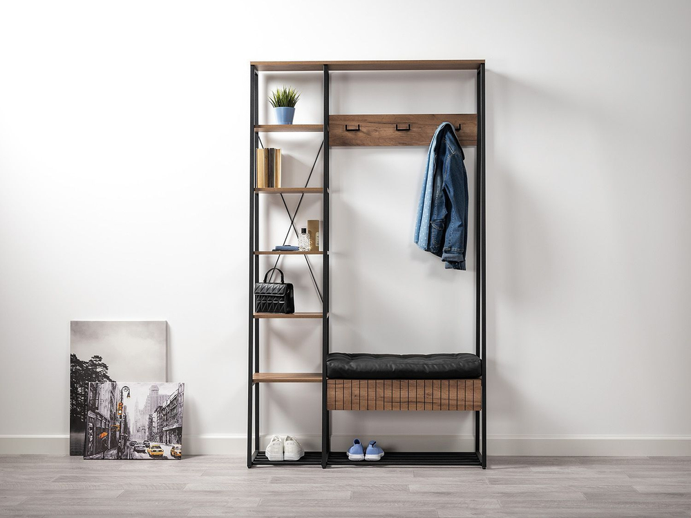 Прихожая Гранд 15.124 Дуб крафт табачный/к/з черный