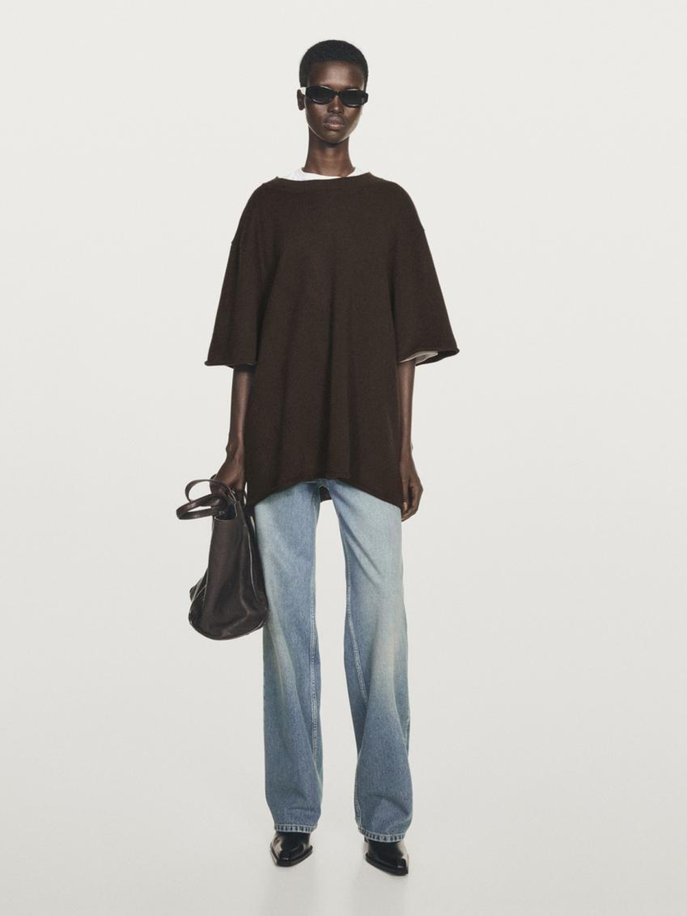 Massimo Dutti Свитер оверсайз из 100% кашемира, коричневый