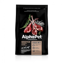 Alphapet superpremium сухой полнорационный корм для взрослых собак мелких пород с чувствительным пищеварением с ягненком и рисом - 500 г