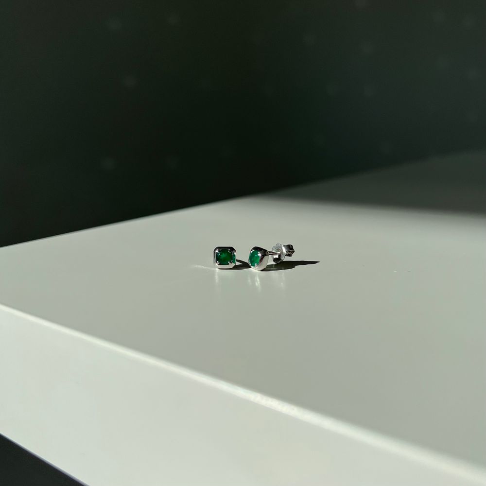 Серьги Crystal Square c зеленым агатом