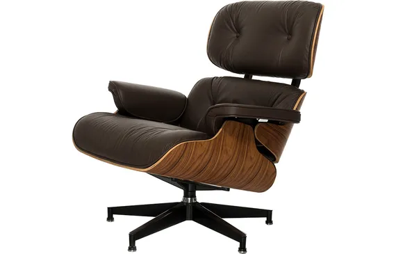 Кресло с оттоманкой Eames Lounge Premium, коричневая кожа