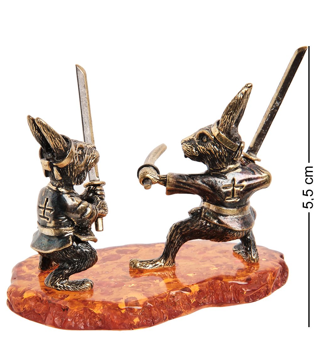 Народные промыслы AM- 980 Фигурка «Зайцы Самураи» (латунь, янтарь)