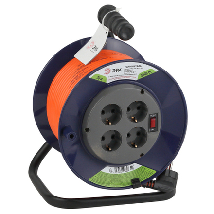 Удлинитель силовой ЭРА RPx-4es-3x1.5-30m на пластиковой катушке c заземлением 4 розетки 30м ПВС 3х1.5мм2