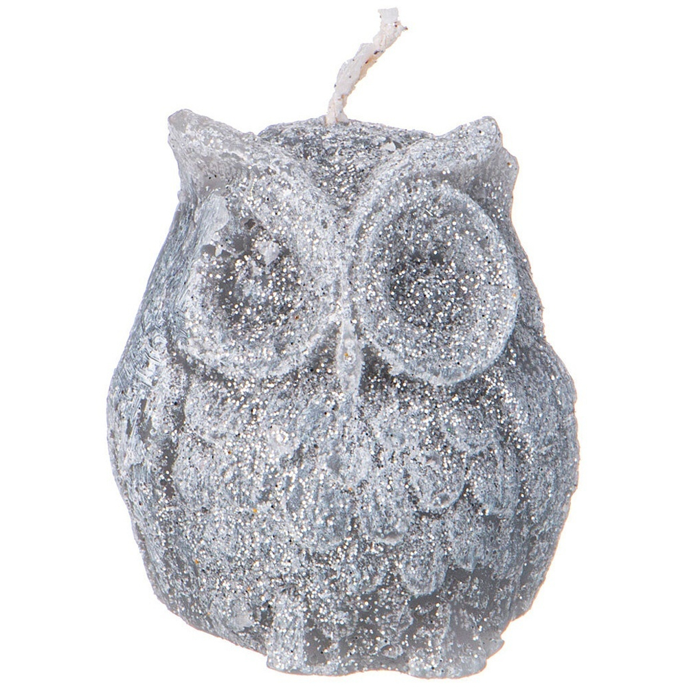 Свеча декоративная "Сова" серая с блеском 5*4,5см