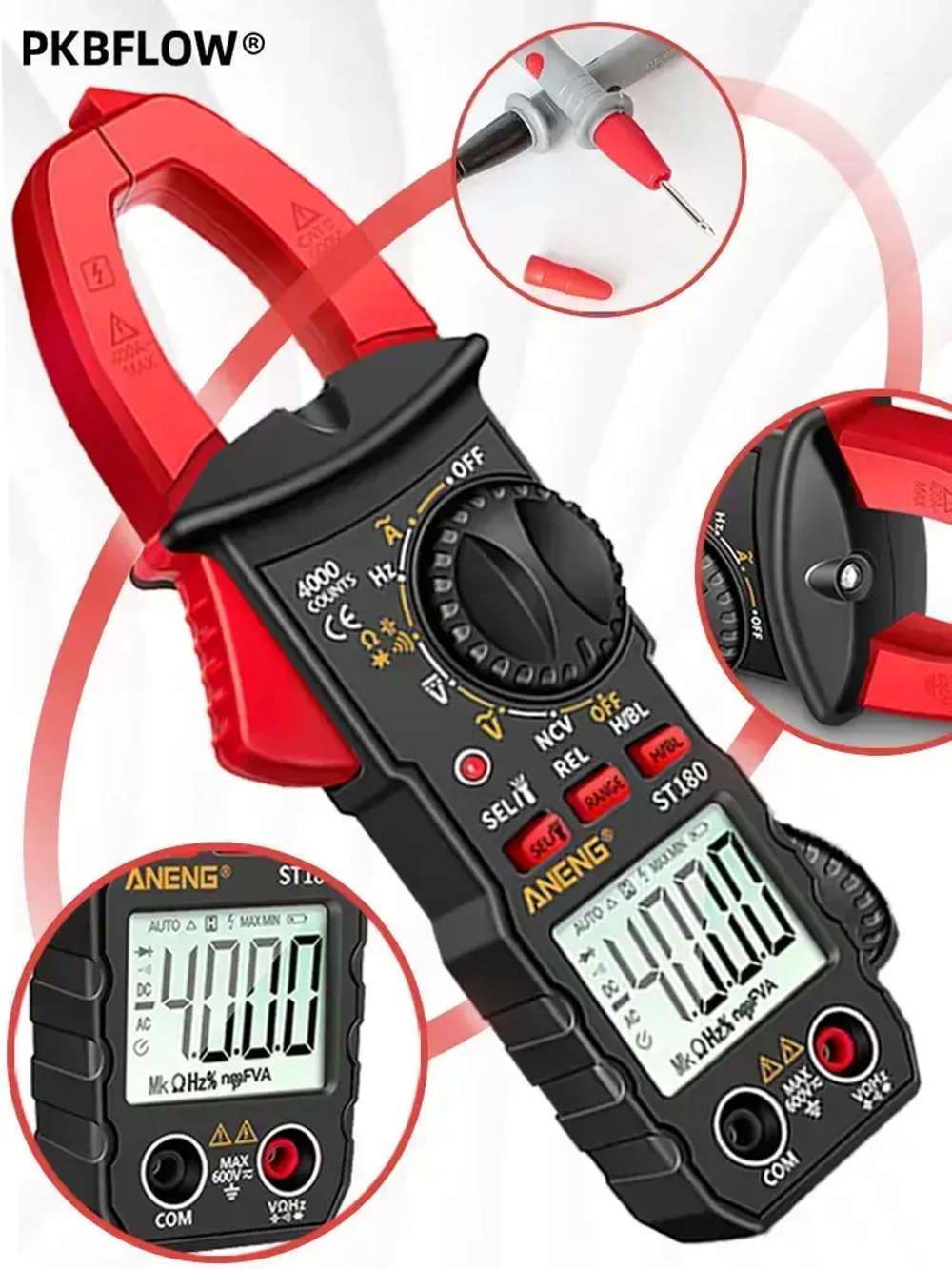 PKBFLOW Мультиметр и тестер цифровой, токовые клещи, Строительный/измерительный инструмент для ремонта и проводки.клещевой амперметр.С щупами