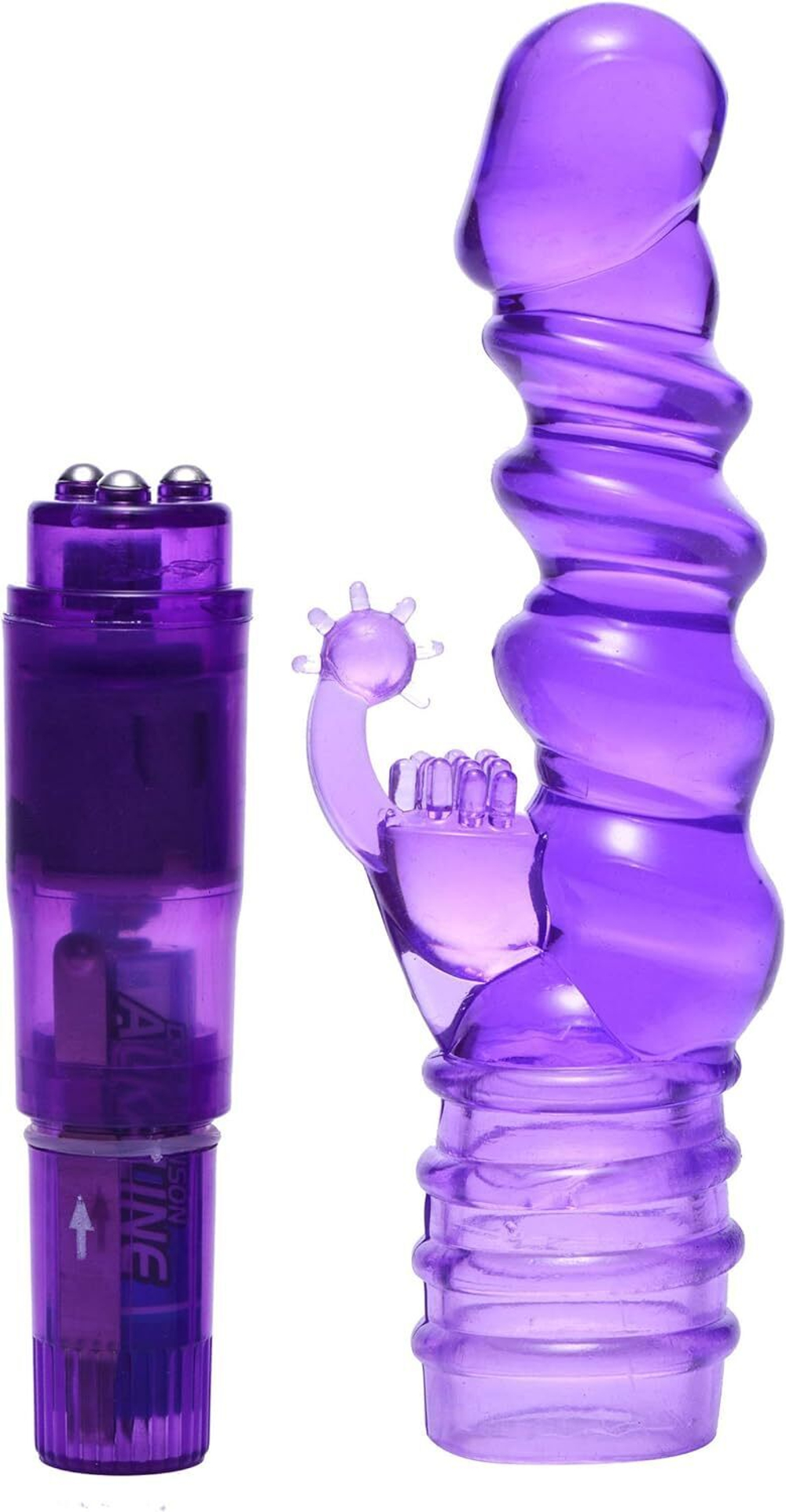 Фиолетовая виброракета с насадкой-кроликом Ribbed Rabbit Vibrator - 21,6 см. (Цвет: фиолетовый)