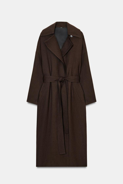 ZARA СВОБОДНЫЙ ТРЕНЧ ИЗ ШЕРСТИ ZW LIMITED EDITION, ОТТЕНКИ КОРИЧНЕВОГО