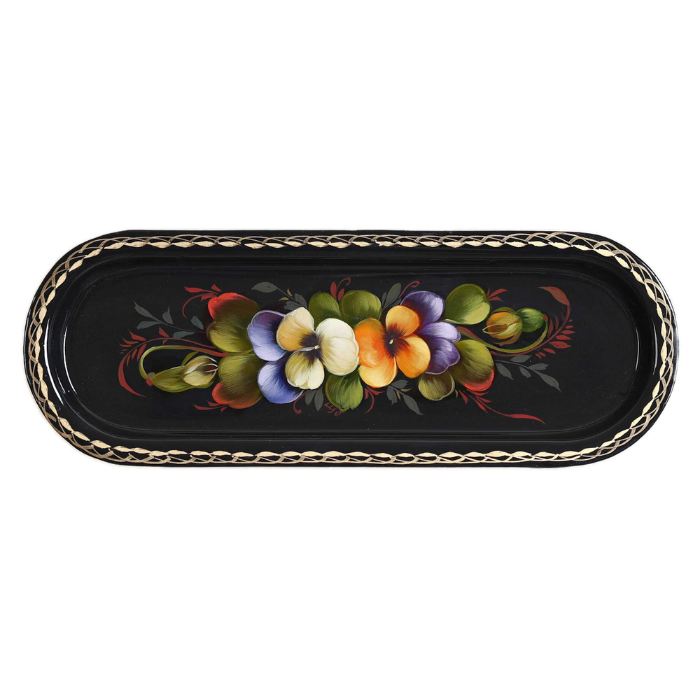 Жостовский поднос декоративный, размер 21х8 см (A4), металлический