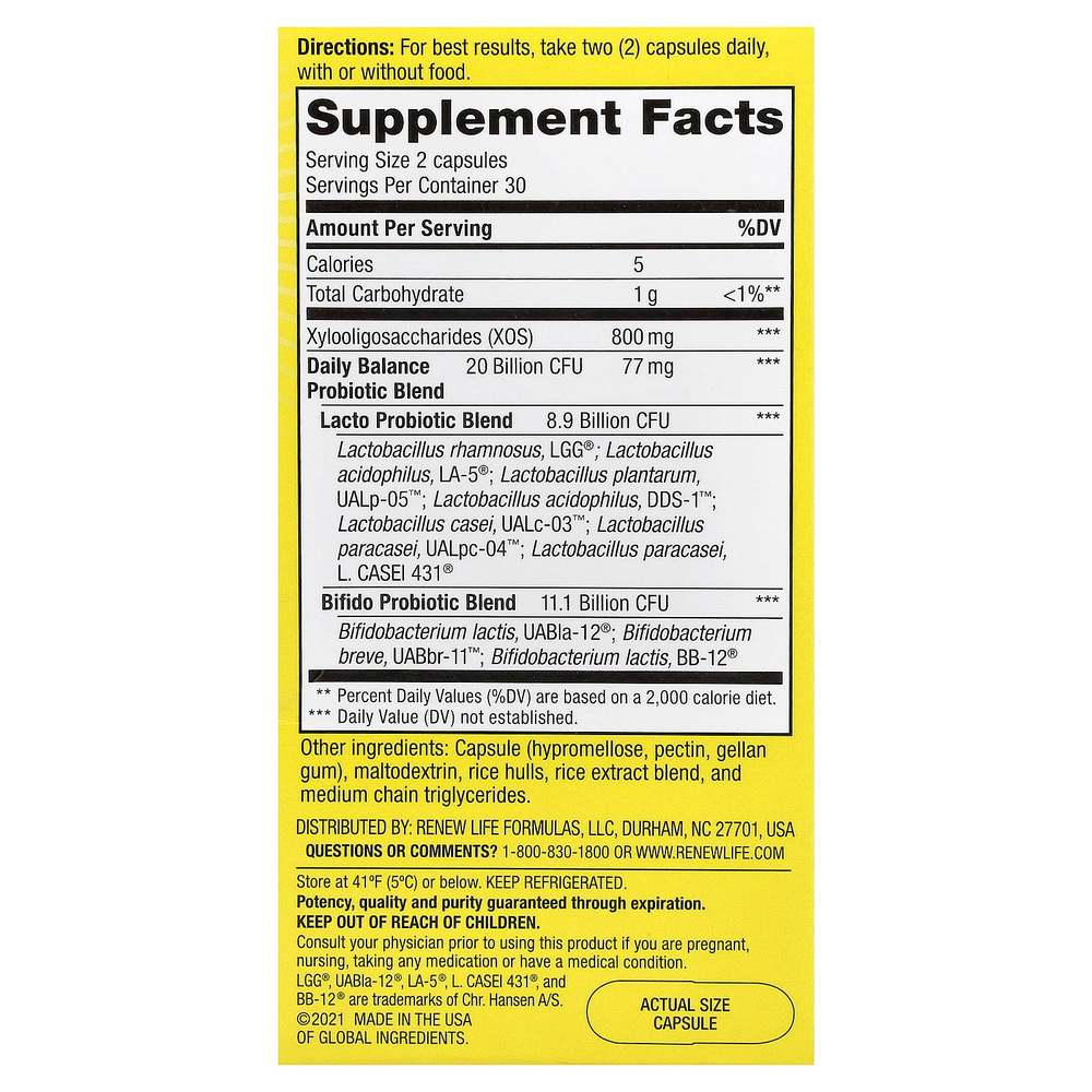 Renew Life, Пробиотики, Daily Balance, 60 вегетарианских капсул
