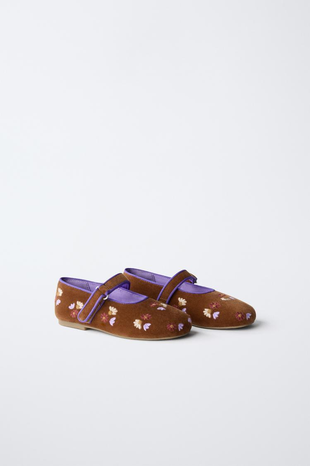 ZARA БАЛЕТКИ С ВЫШИВКОЙ, КОРИЧНЕВЫЙ