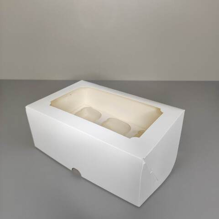 Коробка для капкейков с окном на 6 капкейков эконом, белая 25х17х10 см