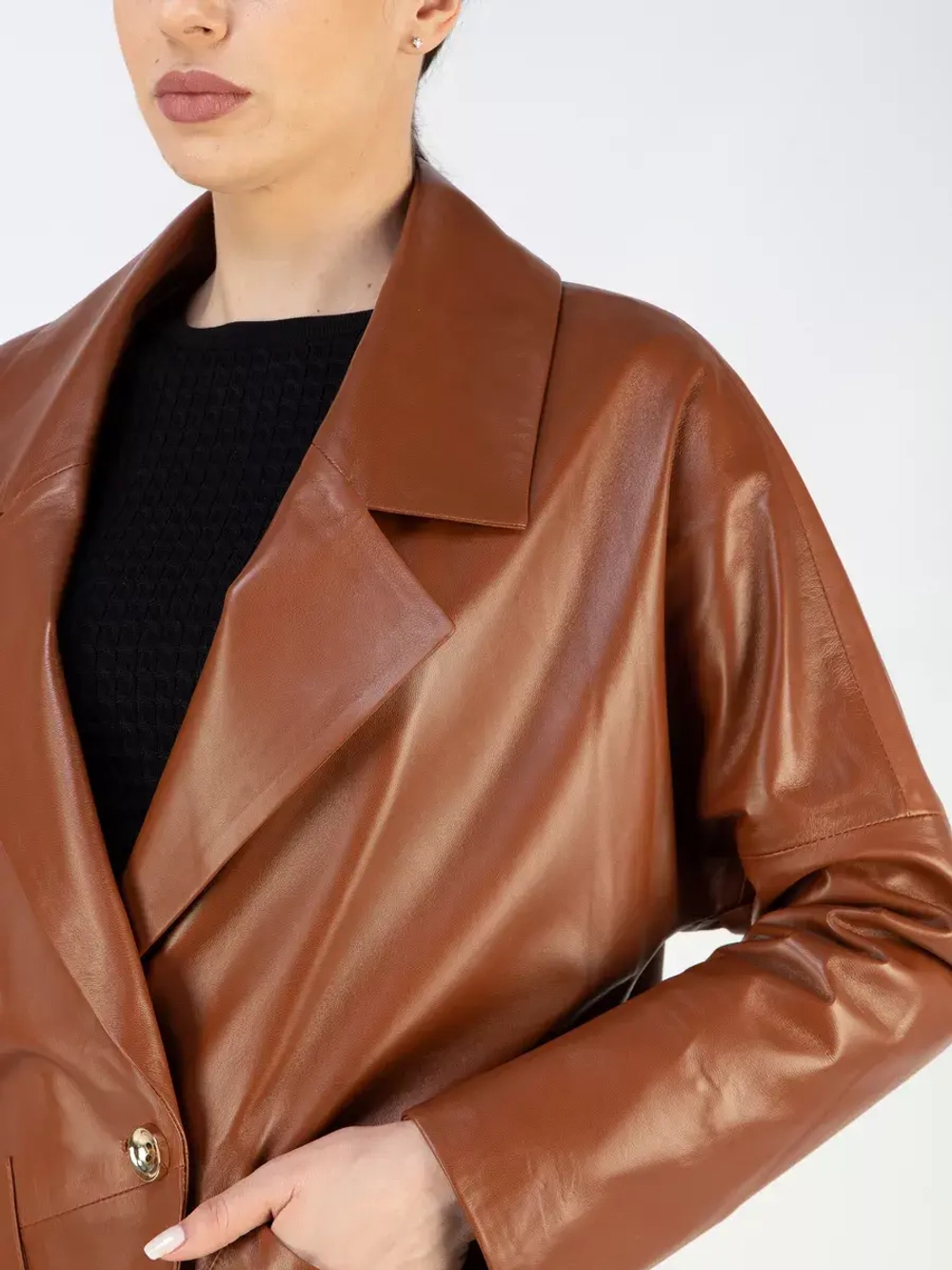 Куртка кожаная удлиненная оверсайз пиджак