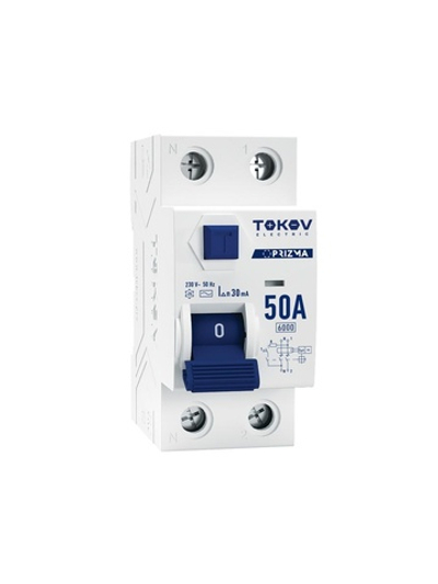 Выключатель дифференциального тока (УЗО) 2п (1P+N) 50А 30мА тип AC 6кА PRIZMA TOKOV ELECTRIC TKE-PZ60-RCDM-2-50-30-AC