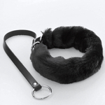 Черный меховой ошейник с кожаным поводком (Цвет: черный)