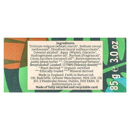 Faith in Nature, Батончик-шампунь, кокос и масло ши, 85 г (3 унции)