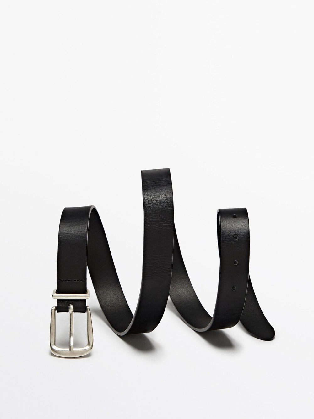 Massimo Dutti Кожаный ремень с металлической шлевкой, черный