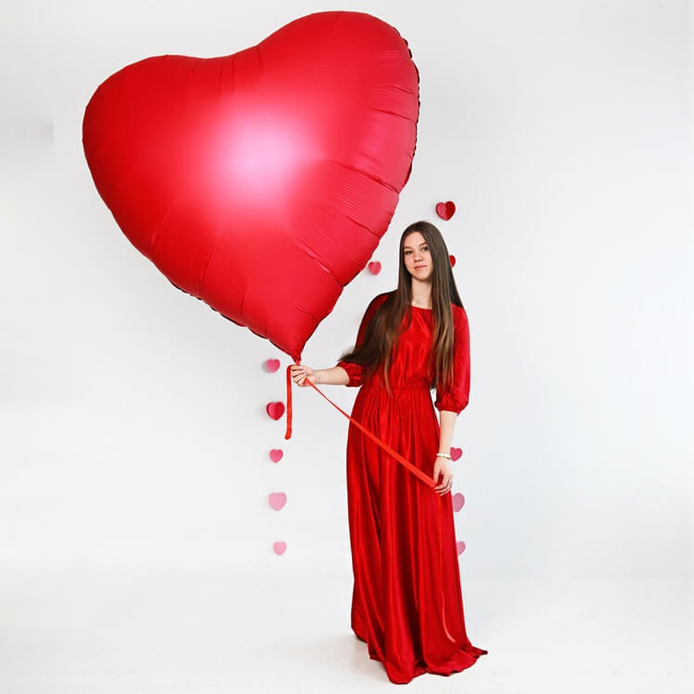 Шар сердце 173 см красное матовое