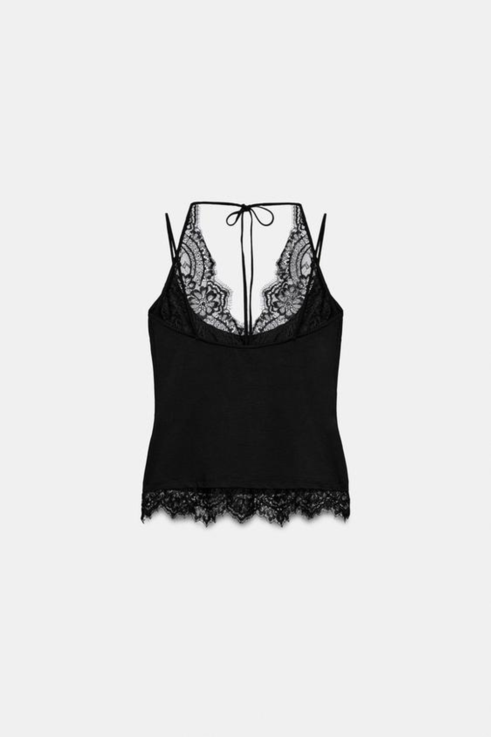 ZARA ТОП С ГОРЛОВИНОЙ ХАЛТЕР И КРУЖЕВОМ, ЧЕРНЫЙ