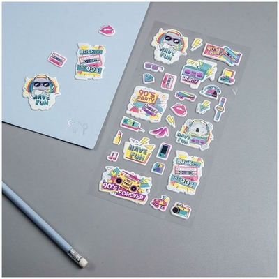 Наклейки объемные "90 s party", 10*24см, 27 наклеек, инд. уп., европодвес (MESHU)