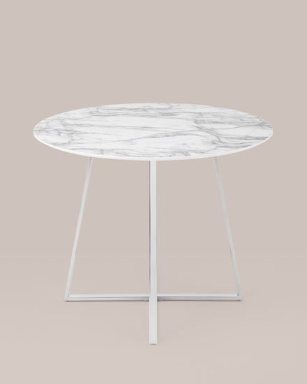 Стол обеденный Дакота 100*100 белый мрамор ножки хром