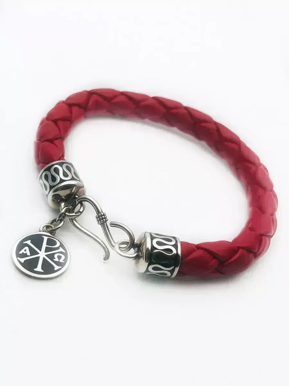 Кожаный браслет со вставкой из серебра/Без покрытия/Со вставкой "Спаси и сохрани"