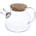 Чайник заварочный стеклянный 1л «Хай-Тек» с бамбуковой крышкой
